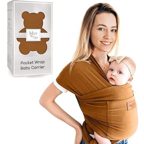 Baby Wrap Carrier - Premium Cotton Sling for Newborns to Toddlers - Hands-Free, Soothing Stretchy Fabric Wrap with Front Pocket for Essentials - One Size Fits All - by Max&So
