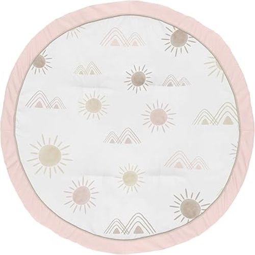 Sweet Jojo Designs Boho Desert Sun Girl Baby Playmat Tummy Time Infant Play Mat - Blush Pink Mauve Gold Taupe Bohemian Watercolor Mountains Southwest Nature Outdoors Minimalist Geometric