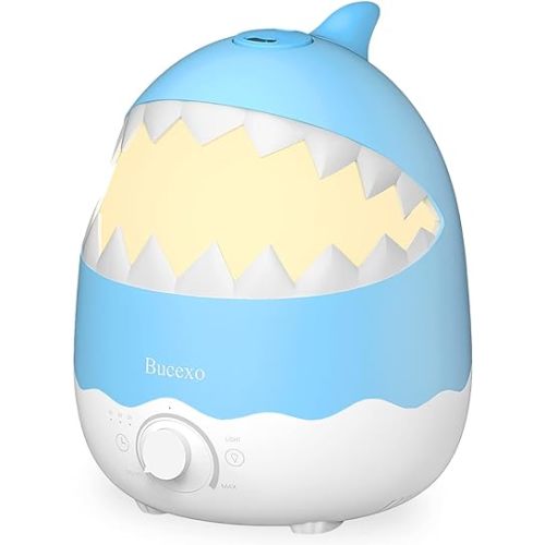 Humidifiers for Baby Bedroom, Cool Mist Humidifier for Kids Nursery, Air Humidifier with Essential Oil Diffuser and Night Light, Timer, BPA Free, 1.6L, Up to 40Hours, Shark, Ideal for baby