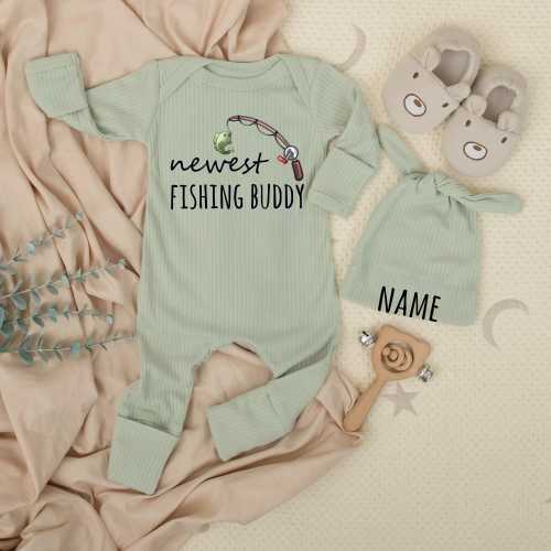 Newest Fishing Buddy Newborn Bodysuit, Funny Baby Shower Gift, Personalized Fishing Theme Romper, Coming Home Clothes, Baby infant outfit