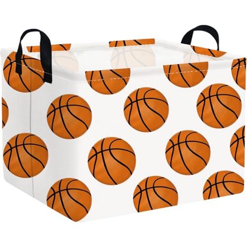 FXOLCSHE Rectangular Basketball Basket,Canvas Basketball Laundry Basket,Kids Toys Storage Bin with Handles,Boys storage box,Baby hamper,Room Decor(Basketball)