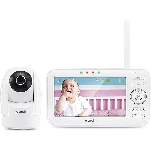 VTech VM5262 5" Color LCD Digital Video Baby Monitor with Long Range, 360 Degree Pan & Tilt Camera, Automatic Night Vision, Temperature Sensor