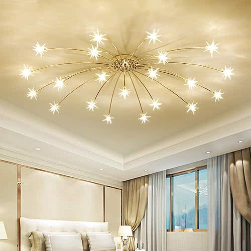 Gold Ceiling Lights Living Room Glass Chandelier Bedroom Flush Mount Ceiling Lamp Led Unique Starry Pendant Lamps Gypsophila Design Dining Room Decorlamp Hallway Kitchen Foyer Ceiling Light Fixture