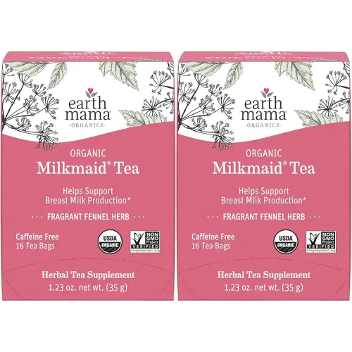 Earth Mama Organic Milkmaid® Tea | Lactation Support Herbal Tea Bags for Breastfeeding, Decaf Lactation Supplement for Increased Breast Milk Production, With Milk Thistle & Fenugreek (16 Count, 2-Pack)