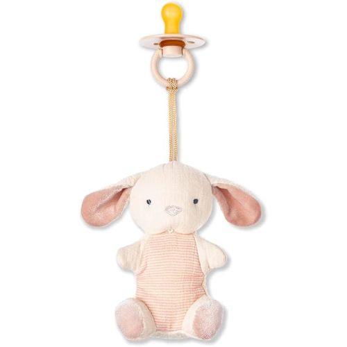 Itzy Ritzy Pacifier & Lovey Set - Natural Rubber Pacifier with Stuffed Animal Lovey - Detachable Plush Bunny Pacifier Holder & Coordinating Natural Rubber Pacifier, Ideal for Ages 0-6 Months (Bunny)