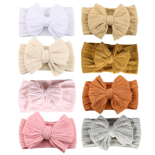 chiduerm 8Pcs Baby Girls Headbands Hair Bows Handmade Soft Stretchy Nylon Hair Band With Bows Hair Accessories for Newborn Baby Girls Toddler Kids
