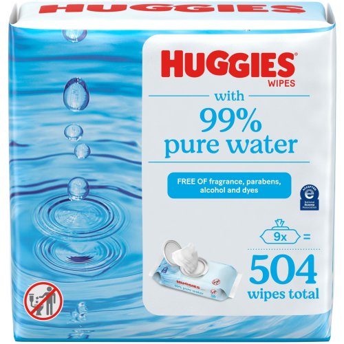 Huggies 99% Pure Water Unscented Wipes, 3 Flip-Top Packs (168 Wipes Total)