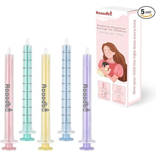 Baby Medicine Dispenser Syringe For Children,Oral Syringes, Liquid Plastic Syringe Without Needle,Leak proof Dosing Tools,5 Uniquely Colour Syringes - 5 Pack