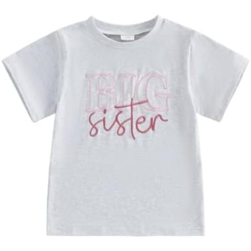 Toddler Boy Girls Clothes Sibling Matching T-Shirts Big Brother/Sister Letter Embroidered Short Sleeve Shirt Tops