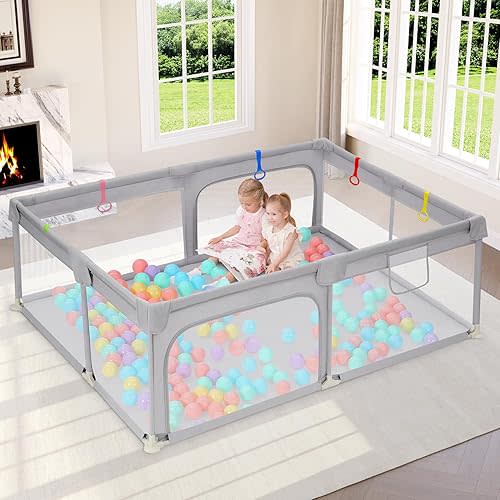 Dripex Large Baby Playpen 71×47 Inch, Big Play Pens for Babies and Toddlers- Indoor & Outdoor Kids Safe Play Area, Soft Breathable Visible Mesh, Anti-Fall & Anti-Slip Design Baby Fence, Grey