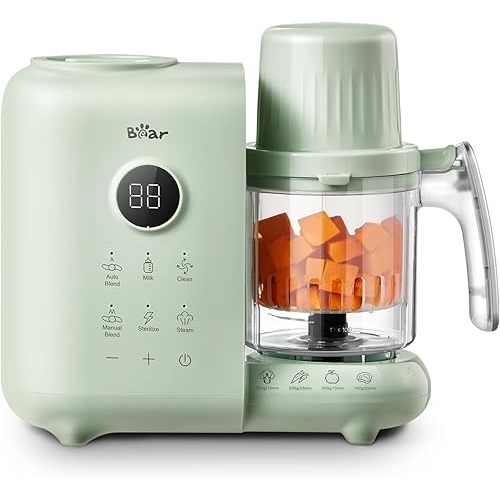 Bear 2025 Baby Food Maker with Two Layer Steam Baskets, Multifunction Baby Food Processor Steamer Puree Blender, Baby Food Mill with Bottle Warming Sterili-zing Auto Cleaning Function, BPA-Free