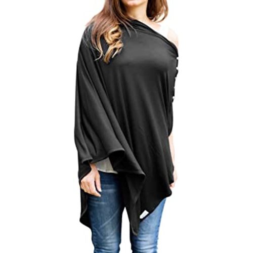Maternity Nursing Cover Breathable Lightweight Breastfeeding Cover Wrap Shawl Scarf Poncho Full 360 (Black, One Size)