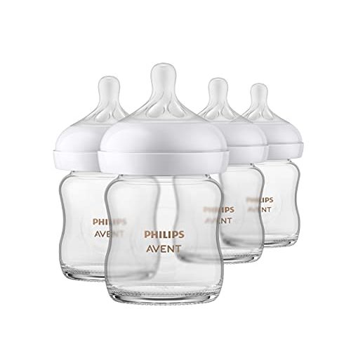 Philips AVENT Glass Natural Baby Bottle with Natural Response Nipple, Clear, 4oz, 4pk, SCY910/04