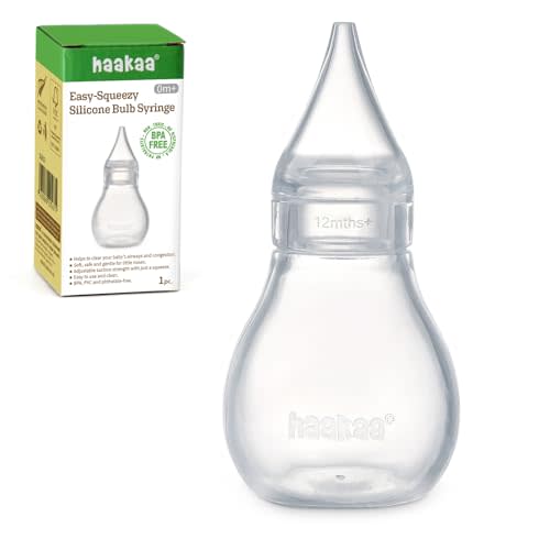 Haakaa Silicone Baby Nasal Aspirator | Nose Bulb Syringe | Easy-Squeezy Baby Nose Cleaner, Newborn Infant &Toddler - BPA Free Silicone