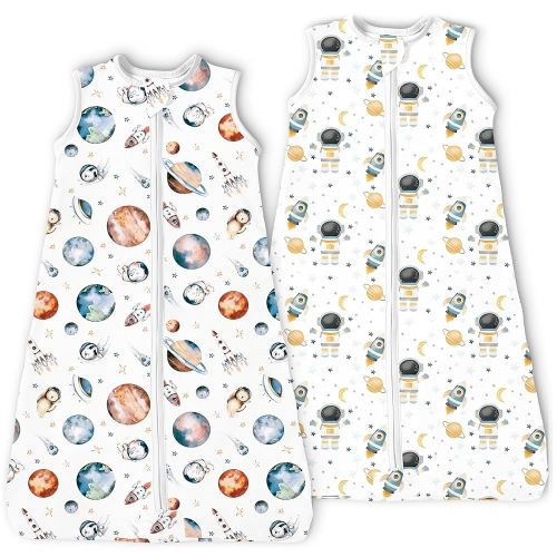 Sleep Sack 0-6 Months, 0.5TOG Summer Light Wearable Blanket with 2-way Zippers, Premium Soft Baby Sleeping Bag for 0-3-6 Months Baby, 2 Pack(Planet Explorers)