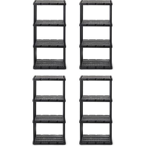 Gracious Living 4-Pack 4-Shelf Storage Shelving, Fixed-Height Light-Duty Knect-A-Shelf, Black