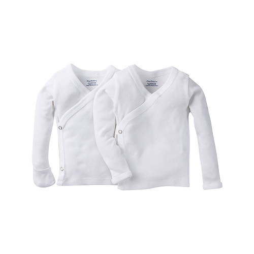Gerber Newborn Baby Boy or Girl Unisex Long Sleeve Side Snap Shirt with Mitten Cuff, 2-Pack