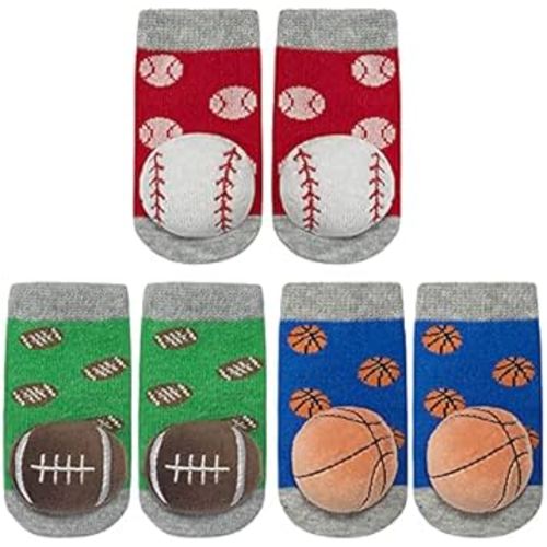 PUPPET Baby Boy Rattle Socks for 0-6 Months Sports Themed Set Baseball Rugby Basketball