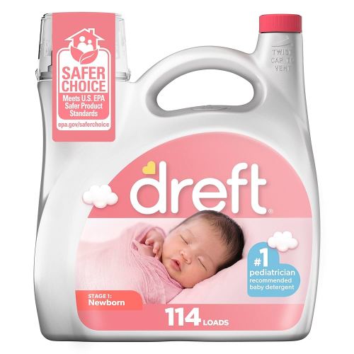 Dreft Stage 1 Newborn Baby Laundry Detergent Liquid, HE Compatible, 114 Loads, Laundry Soap for Sensitive Skin, Baby Laundry Detergent, Newborn Essentials