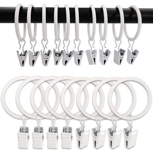 100 Pack Metal Curtain Rings with Clips, Drapery Clips Hooks, Decorative Curtain Rod Clips 1.5 in Interior Diameter, Rustproof White