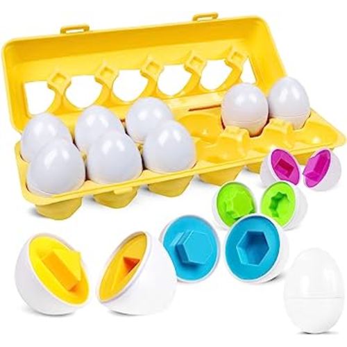 Matching Eggs Easter Egg Toy for Toddlers - Color & Shape Recognition Sorter Puzzle, Early Learning Educational Fine Motor Skill Montessori Geometric Gift for 1 2 3 Year Old Kids Boys Girls (12pcs)