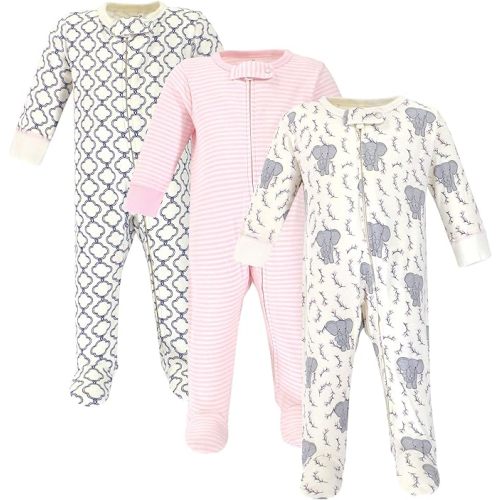 Touched by Nature Baby Girls' Organic Cotton Sleep and Play - 3-6 Months - Girl Elephant