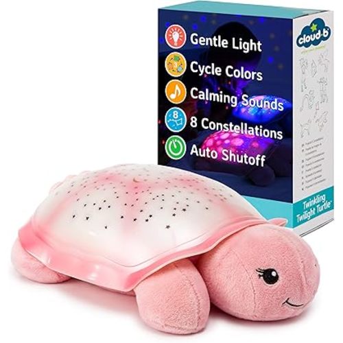 Cloud b Star Projector Nightlight with White Noise Soothing Sounds | Adjustable Settings and Auto-Shutoff | Twinkling Twilight Turtle - Pink