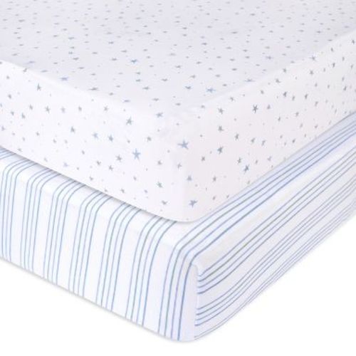 Ely's & Co. Baby Fitted Crib Sheet 100% Combed Jersey Cotton Dusty Blue Star 2 Pack