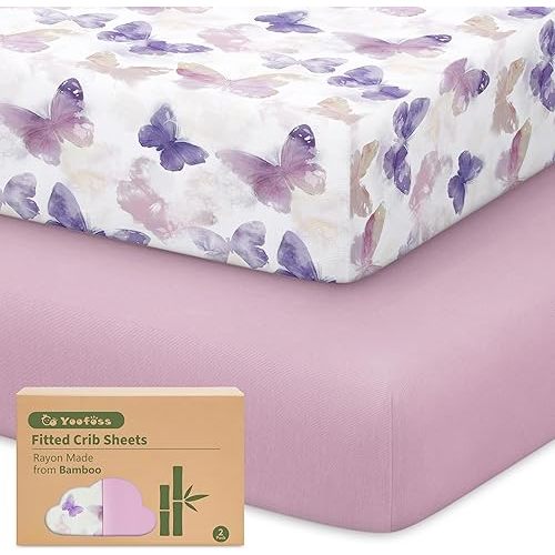 Yoofoss Baby Crib Sheets Viscose Derived from Bamboo, 2 Pack Fitted Crib Sheet for Girls Boys, Soft and Breathable Toddler Bed Sheets for Standard Crib and Toddler Mattress 52x28in