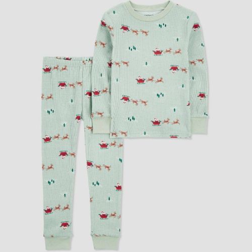 Carter's Just One You®️ Toddler 2pc Cotton Long Sleeve Santa Sleigh Christmas Pajama Set - Green 2t