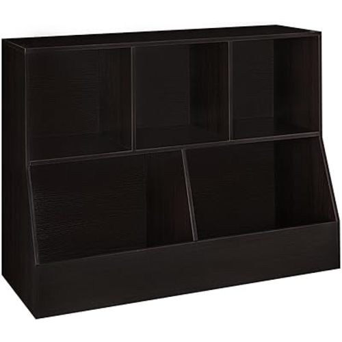 DINZI LVJ Toy Storage Organizer, Kids Bookshelf, Wood Toy Storage Cabinet, 5 Cubby Children Bookcase, Toddler Book Toy Shelf for Playroom, Bedroom, Nursery, Hallway, School, 39.4" Long, Espresso