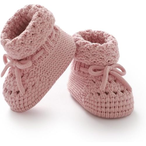 Baby Booties 100% Cotton Knitted Newborn First Cozy Warm Crib Shoes for Toddler Infant Boy Girl Babys Shower Gift