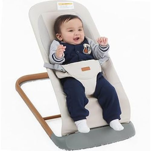 AMKE CooCon Baby Bouncer,Ergonomic Bouncer Seat for Babies with 3 Recline Positions,Portable Newborn Bouncer Seat, Mesh Design Bouncers for Infants,Beige