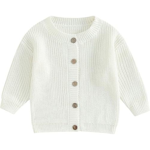 Karwuiio Toddler Baby Girl Boy Knit Cardigan Sweater Round Neck Long Sleeve Open Front Sweater Infant Fall Winter Clothes