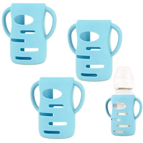 3 Pack Silicone Sleeves Compatible with Dr Brown Wide-Neck Glass Baby Bottles 9 OZ, 100% Silicone for Dr Brown Handles Glass Bottles 1-3, Anti Breakage (Blue, 9 OZ)