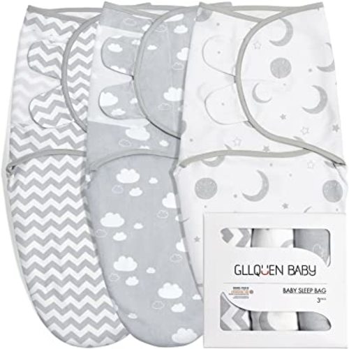 GLLQUEN BABY Swaddle Wrap,Adjustable Baby Swaddles 0-3 Months,Swaddle Blanket for Newborn Boys or Girls,Moon,Clouds,Ripples Pattern Swaddles,Swaddle Sack 3 Pack Wrap Set
