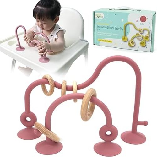 Gogzy - Parent-Child Interactive Silicone Baby Toy Set - Suction Cups Education Teething Toys for Infant Toddler Ages 6M+, BPA Free (Pink)