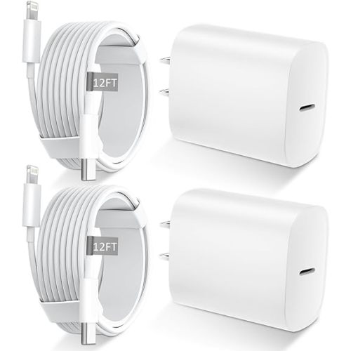 Phone 14 13 12 11 Fast Charger,12FT Long Phone Chargers Fast Charging Lightning Cable &20W USB C Charge Block,White
