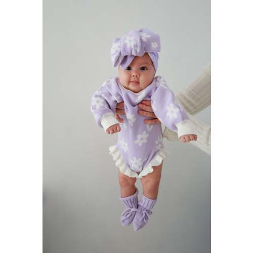 Frill Knit Romper | Daisy Floral Lilac – Little and Fern