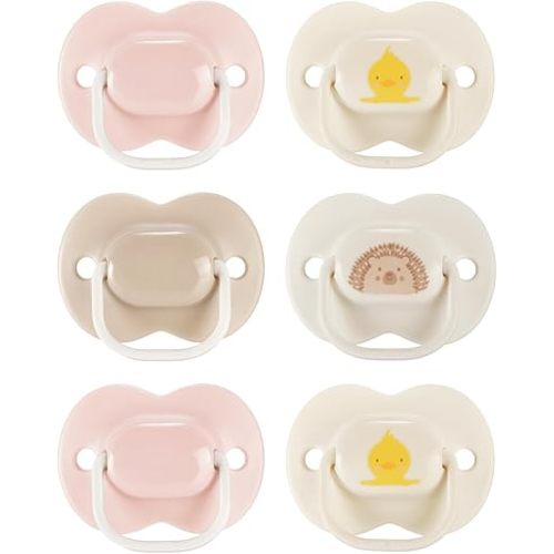 Tommee Tippee Anytime Matte Pacifier, 0-6 Months, Symmetrical Baglet, BPA-Free Binkies, Pink/Beige, Pack of 6