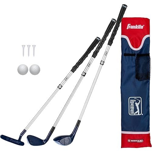 Franklin Sports PGA Tour Kids Golf Set - Youth Adjustable Plastic Golf Club Set - Kids Plastic Golf Set with Bag and Balls - Adjustable Length Clubs for Toddlers - Red & Blue