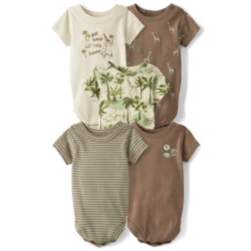 Baby Boys Safari Bodysuit 5-Pack - Hay stack