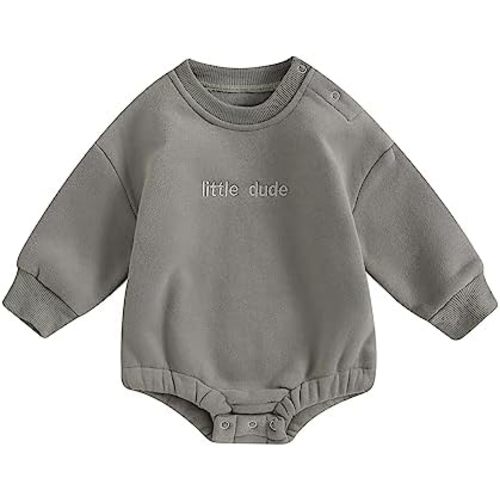 YOKJZJD Newborn Baby Boy Outfits Fleece Little Dude Bubble Romper Sweatshirt Long Sleeve T-Shirt Warm Fall Winter Clothes