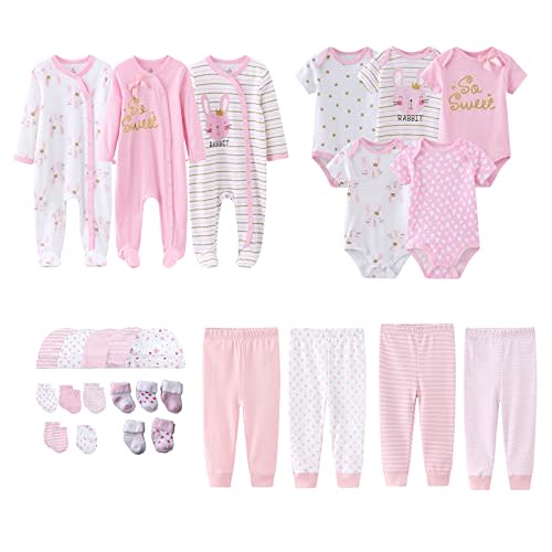 MAMIMAKA Newborn Layette Gift Set 27-Piece Baby Girl Clothes Bodysuits, Pants Essentials and Accessories 0-6Months
