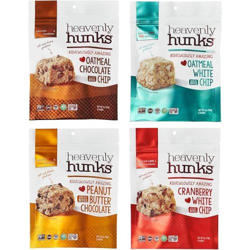 Heavenly Hunks Variety Gift Box, 4-Pack Cookies - Oatmeal Chocolate Chip, Peanut Butter Chocolate, Cranberry White Chip & Oatmeal White Chip