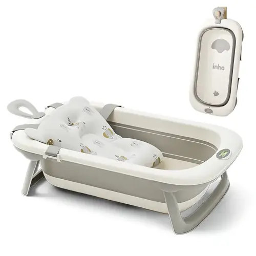 UNICOO Collapsible Baby Bathtub with Soft Cushion & Thermometer - TikTok Shop