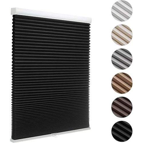 MYshade Blackout Cordless Cellular Shades Honeycomb Shade for Indoor Windows Room Darkening Blinds for Home Office Pull Down Window Shades Easy to Install 30.5 inch Wide, H72 Black Pleated Shade