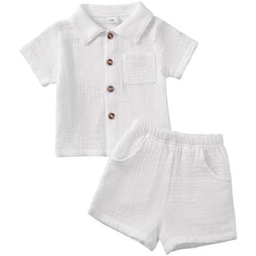 Jecson Baby Boy Clothes Baby Boy Outfits Baby Boy Summer Clothes Cotton 2 Piece Set with Button Down Shirt and Shorts 0-3T