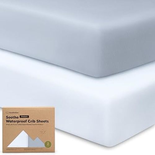 2-Pack Waterproof Crib Sheets for Girl, Boy - Organic Cotton 52X28 Fitted Crib Sheets Neutral,Crib Mattress Protector Sheets,Soft Toddler Bed Sheets,Washable Infant Fitted Baby Crib Sheets (Blue Flax)