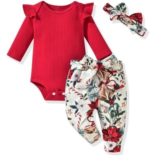 Aalizzwell Preemie Newborn Infant Baby Girls Clothes Ribbed Romper Bodysuit Pants Set Fall Winter Outfits